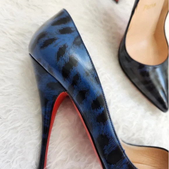 Christian Louboutin Black Blue Patent Leather Animal Print Pigalle 120 Size 37 - Picture 3 of 7